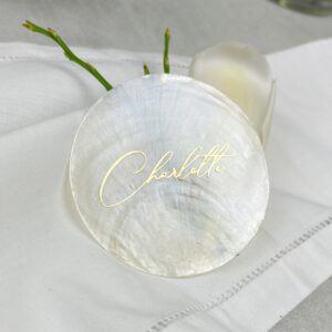 Platzkarte, Namenskarte aus CAPIZ Muscheln | mit Vinyl Folie in verschiedenen Farben -  Hochzeit, Geburtstag und Feier
