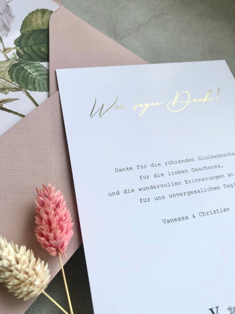 Dankeskarte Hochzeit, Postkarte, Grußkarte, Hochzeitspapeterie