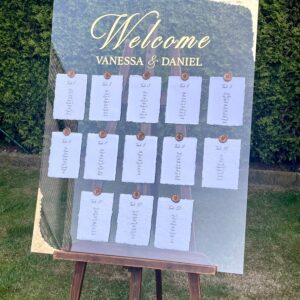 Exklusive Sitzordnung mit 24 Karat Blattgold veredelt | Hochzeitsschild | Staffelei | Sitzplan | Hochzeitsstaffelei | Acrylschild