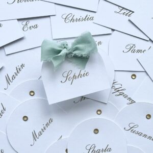 Platzkarte | Namenskarte | Seidenschleife | Hochzeit | Geburtstag | Feierlichkeiten | Kalligrafiedruck | verschiedene Farben möglich