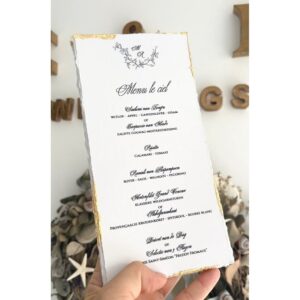 Personalisierte Menükarte für Hochzeiten und Events mit Blattgold, Getränkekarte, elegante Menükarte, Hochzeitsmenü